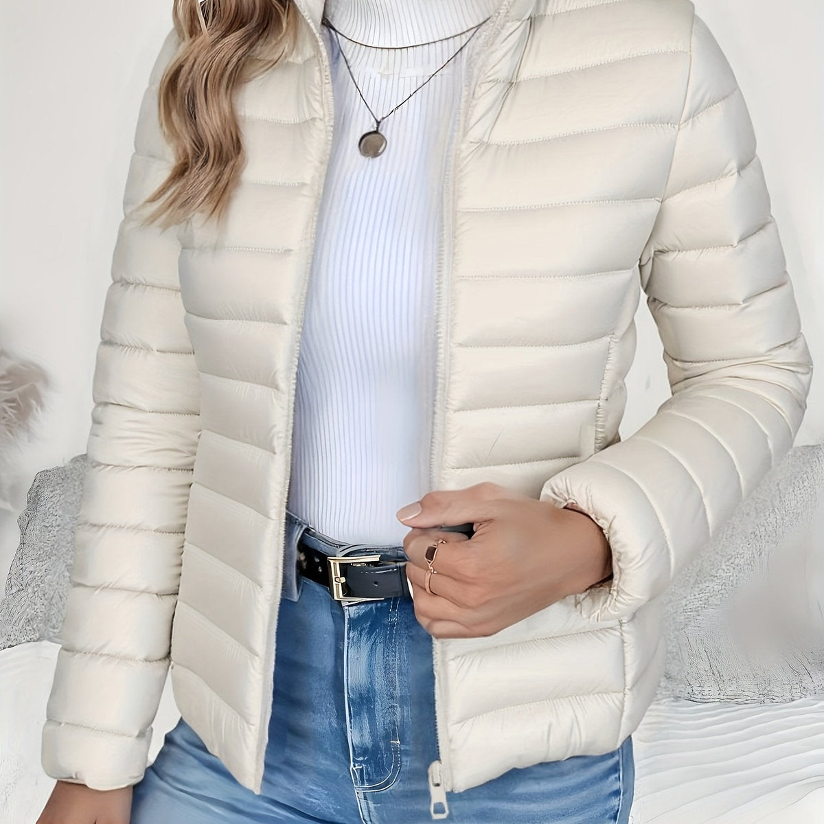 Women’s Lightweight Quilted Stand Collar Puffer Jacket
