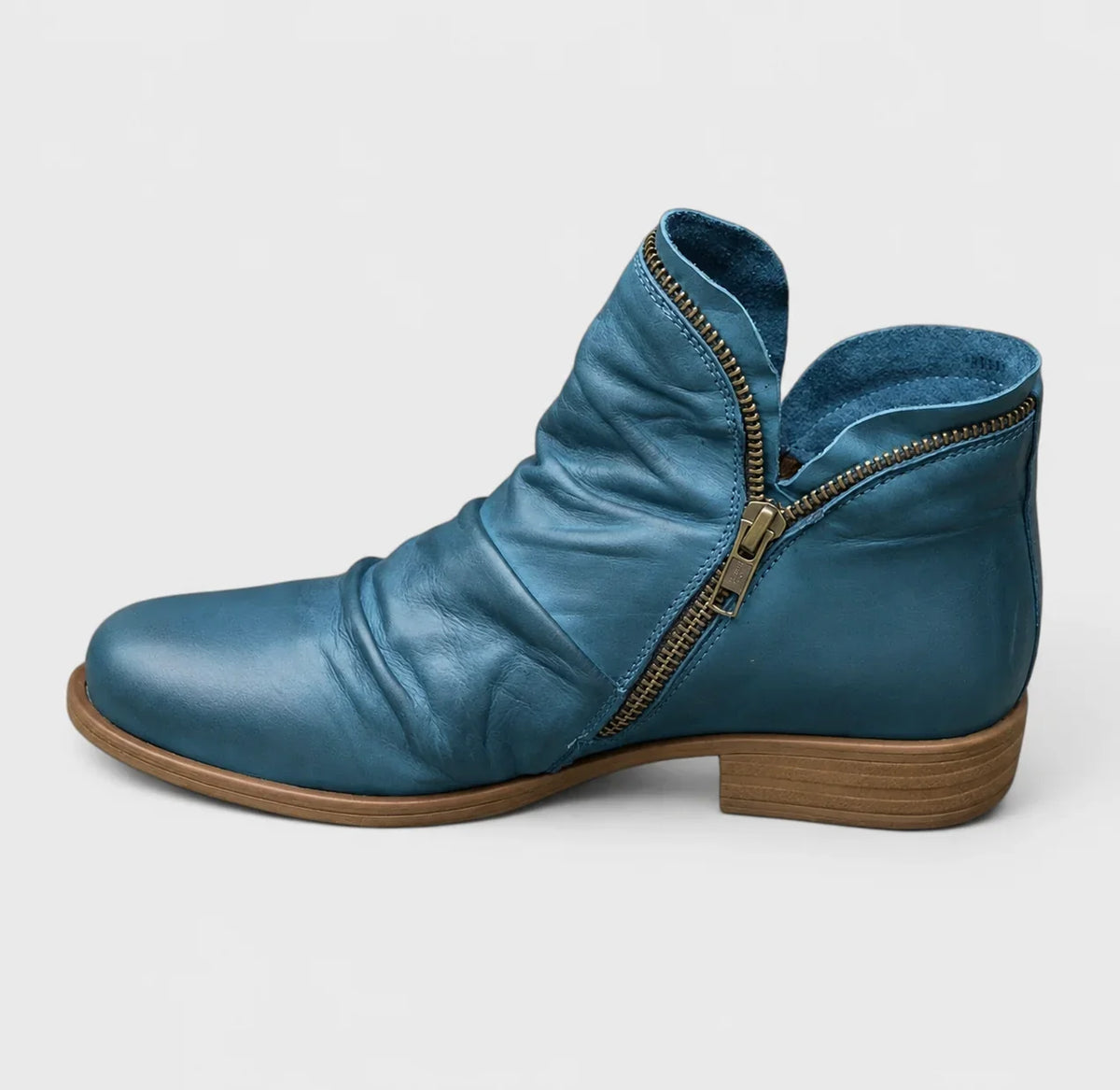 Slouchy Double Zip Leather Ankle Boots