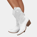Bottes western perforées à talon bloc et tige mi-mollet