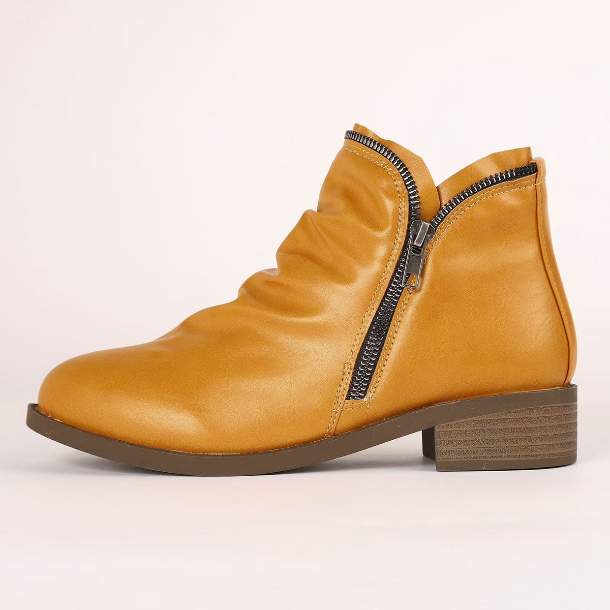 Slouchy Double Zip Leather Ankle Boots