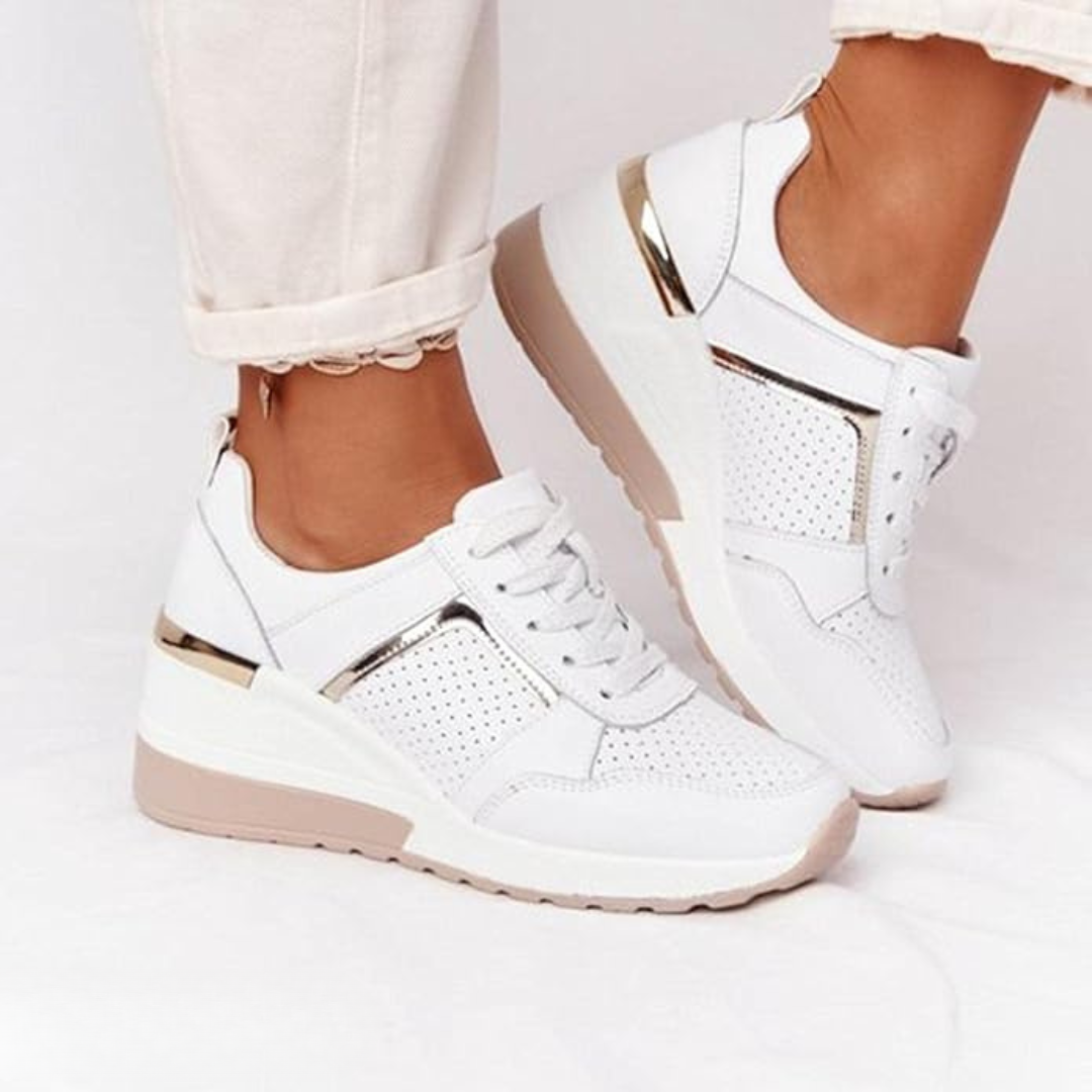 Women's Platform Wedge Sneakers with Metallic Trim
