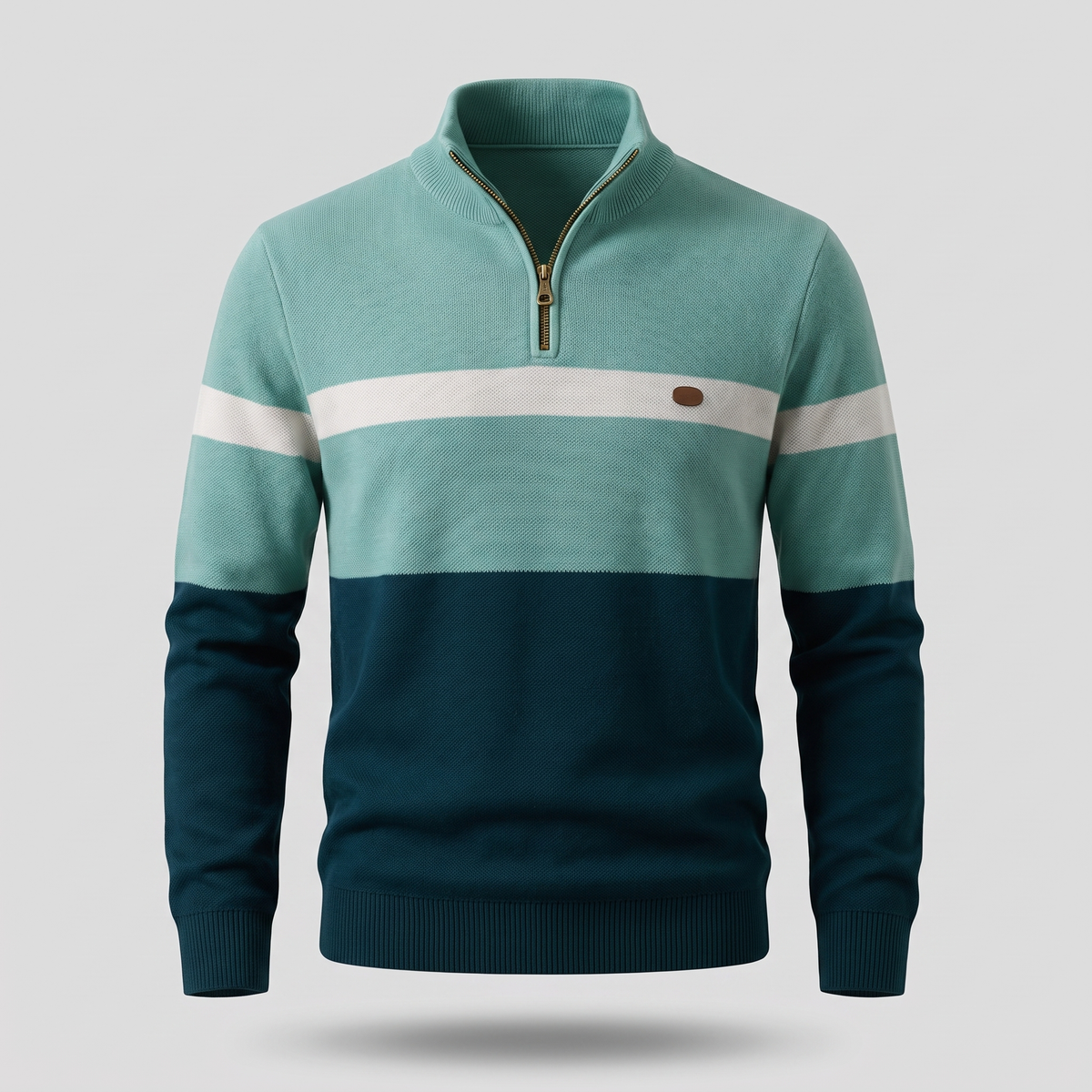 Pull en maille pour homme à empiècements color-block et fermeture quart de zip