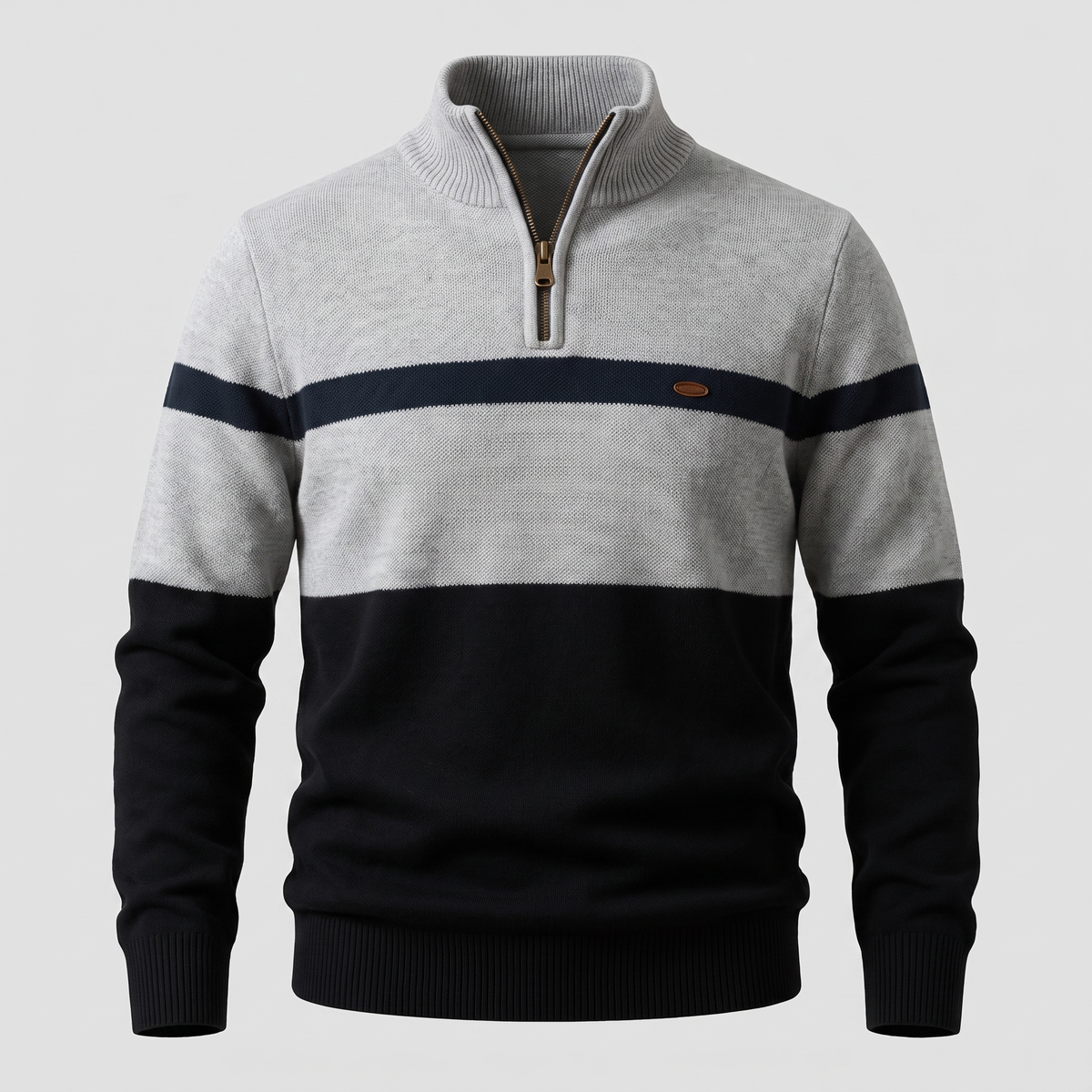 Pull en maille pour homme à empiècements color-block et fermeture quart de zip