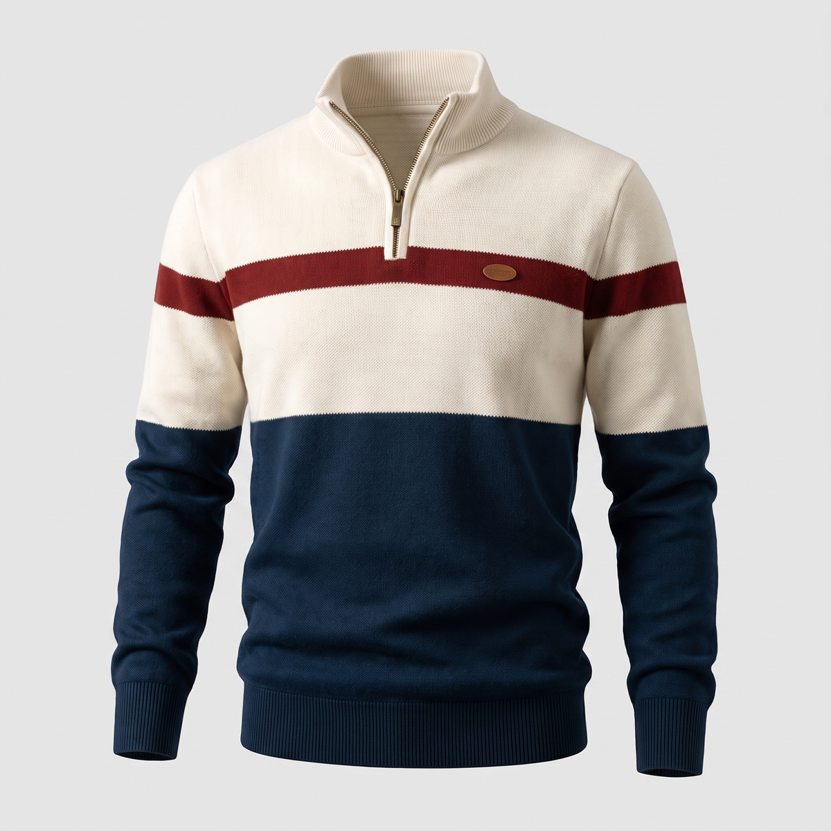 Pull en maille pour homme à empiècements color-block et fermeture quart de zip