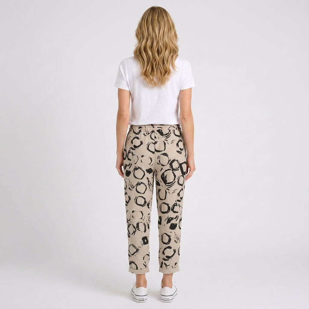 Abstract Print Tapered Trousers with Tie Waist
