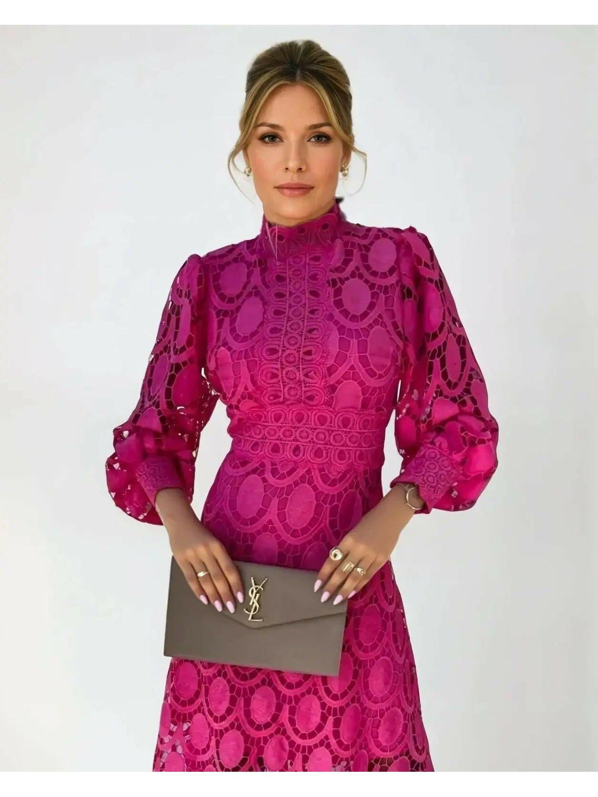 Women's Crochet Lace Long Sleeve Maxi Dress