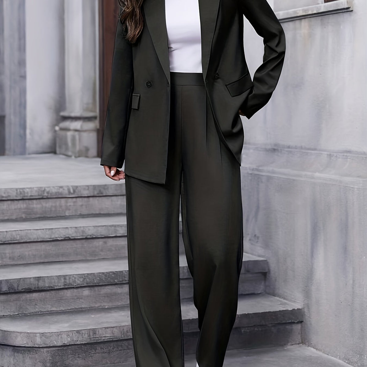 Women's Oversized Blazer Wide-Leg Trouser Suit Set