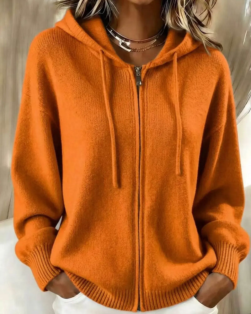 Gilet cardigan en maille à capuche et fermeture zippée pour femme