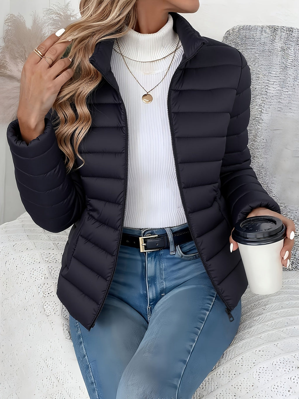 Women’s Lightweight Quilted Stand Collar Puffer Jacket