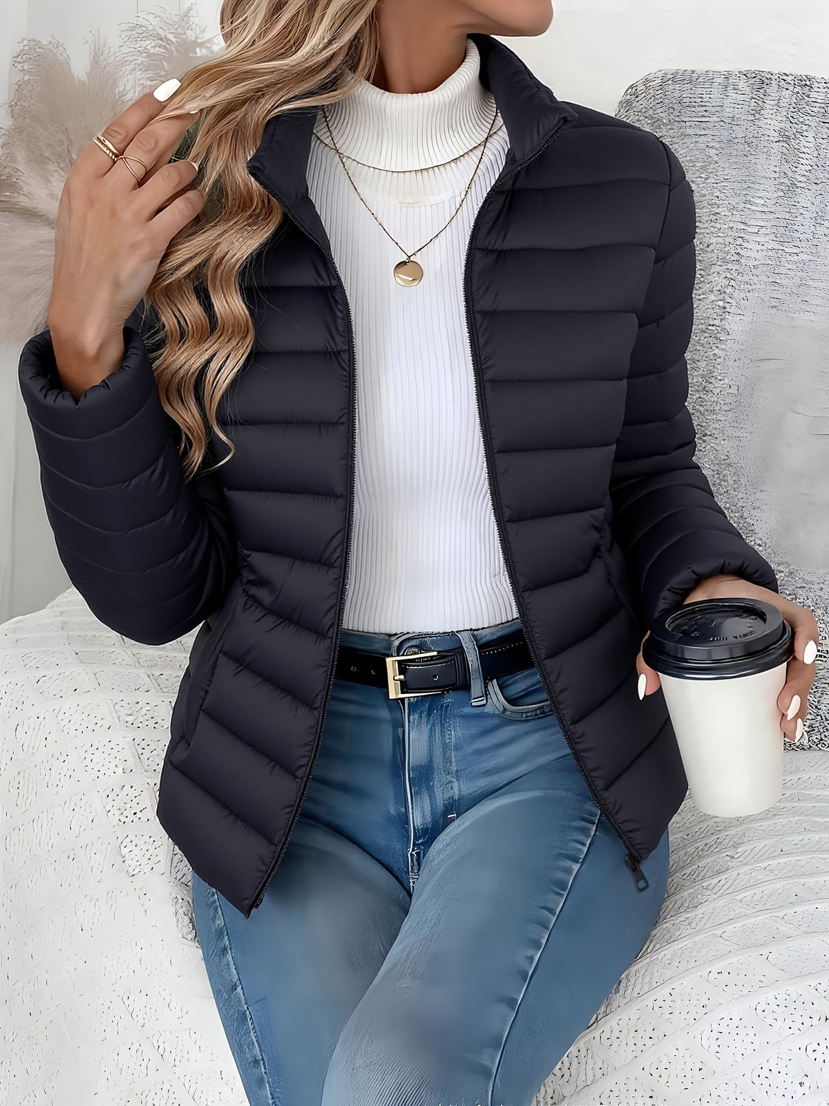 Women’s Lightweight Quilted Stand Collar Puffer Jacket