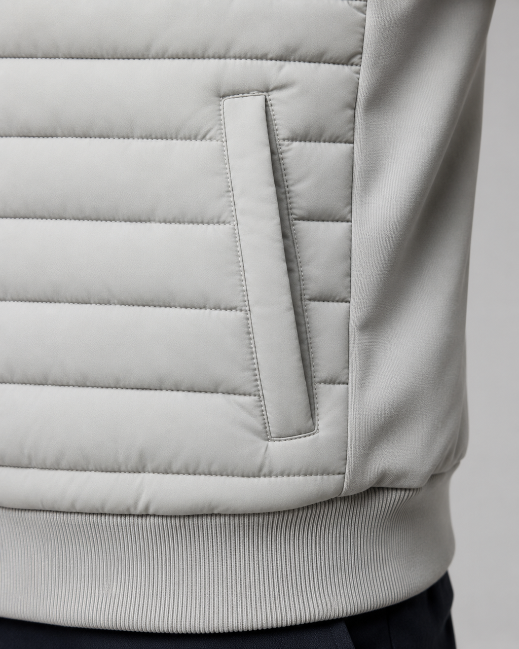 Men's quilted hybrid jacket with stand collar and full front zipper