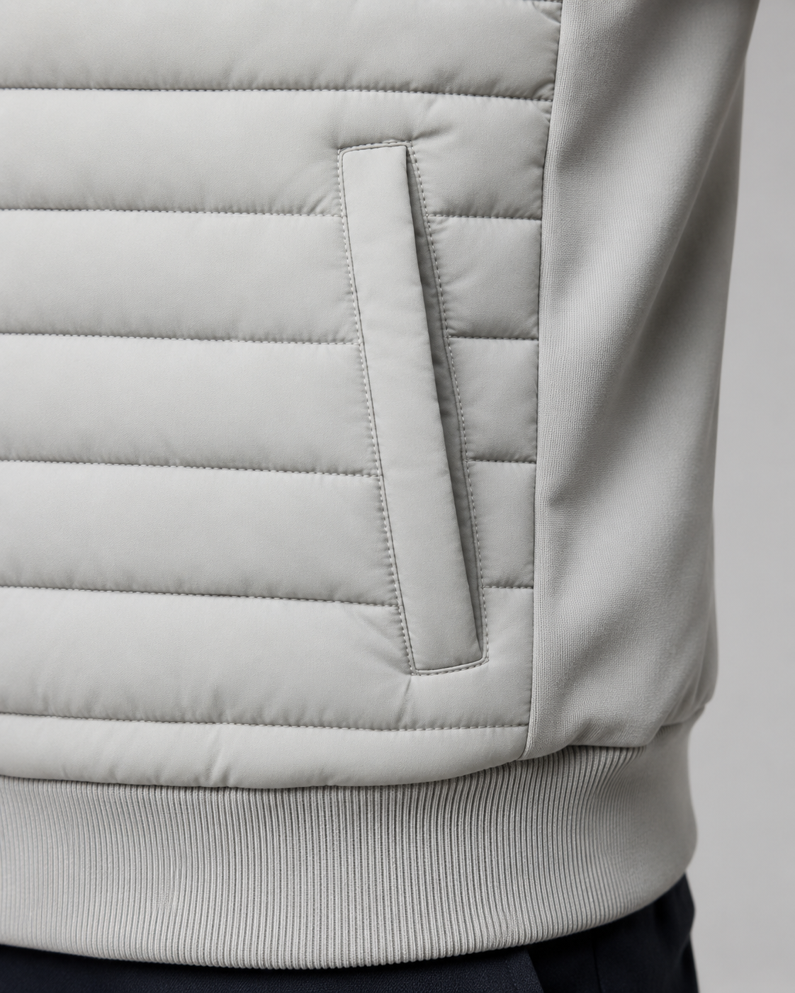 Men's quilted hybrid jacket with stand collar and full front zipper