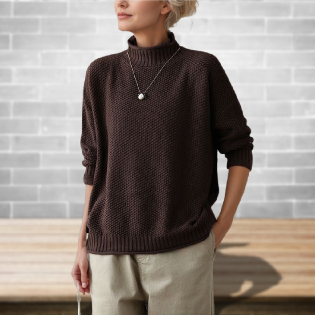 Women's Oversized Mock Neck Waffle Knit Sweater