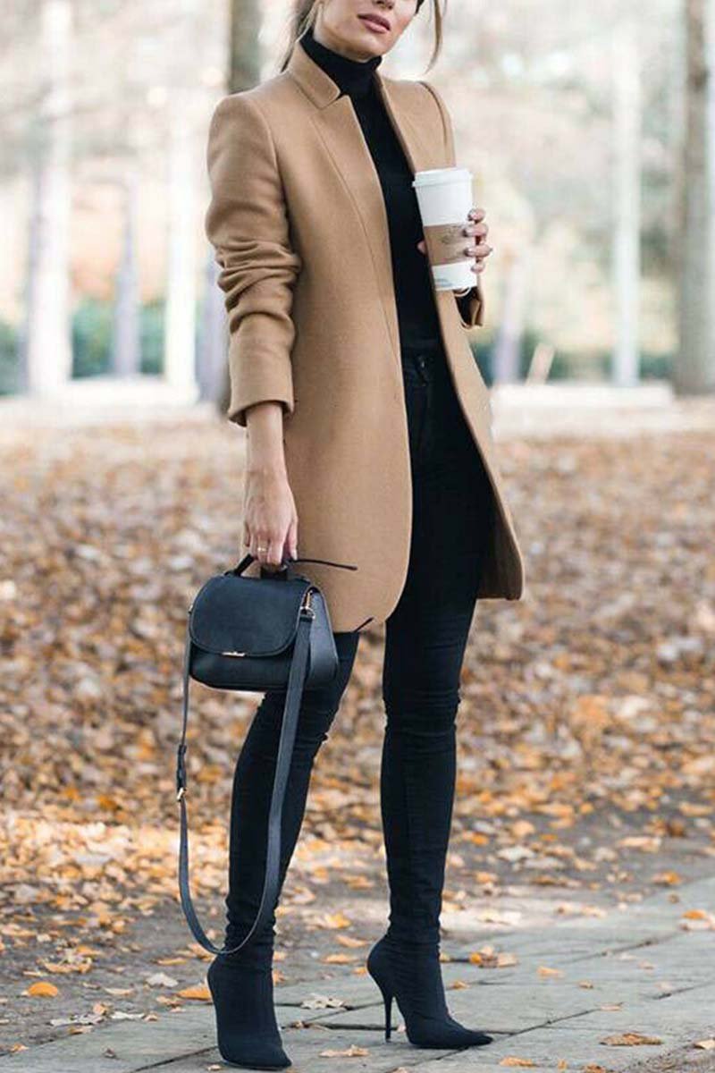 Women's longline open front blazer coat with notched lapels and long sleeves
