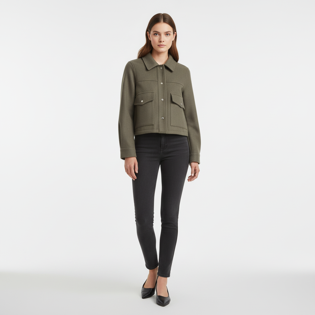 Women's Cropped Utility Jacket with Flap Pockets