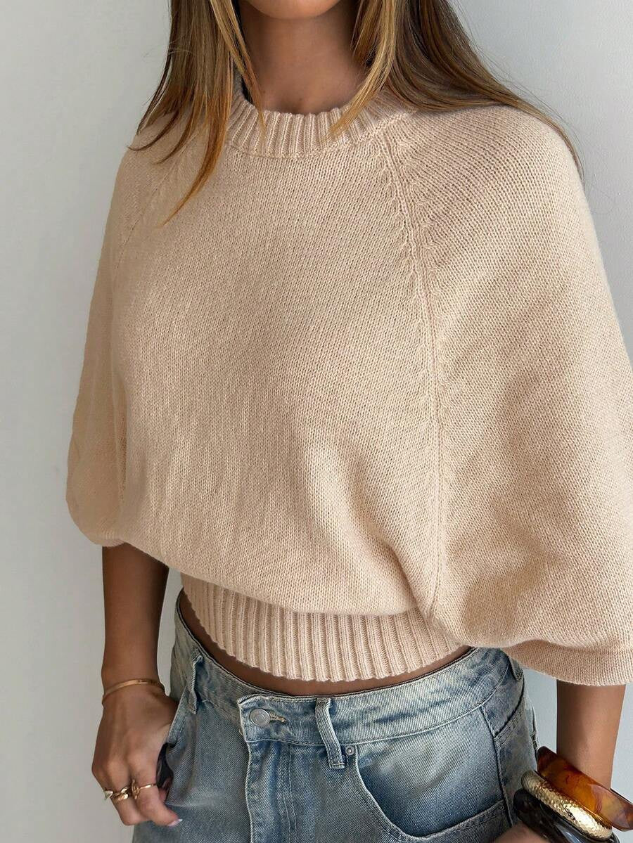 Women's Cropped Balloon Sleeve Knit Sweater