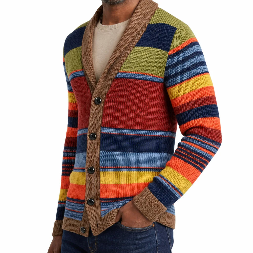 Men's Striped Shawl Collar Knit Cardigan