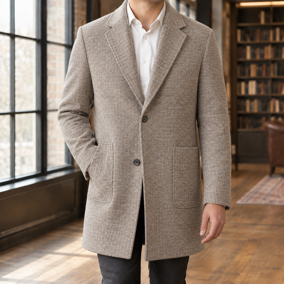 Men's Wool Blend Houndstooth Notch Lapel Coat