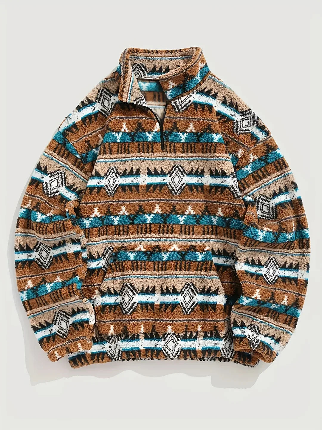 Men's Aztec Print Sherpa Fleece Quarter-Zip Pullover