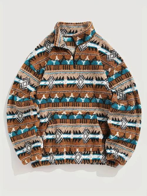 Men's Aztec Print Sherpa Fleece Quarter-Zip Pullover