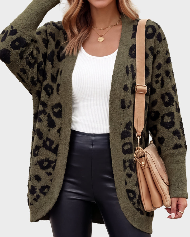 Women's long-sleeve leopard print open-front cardigan