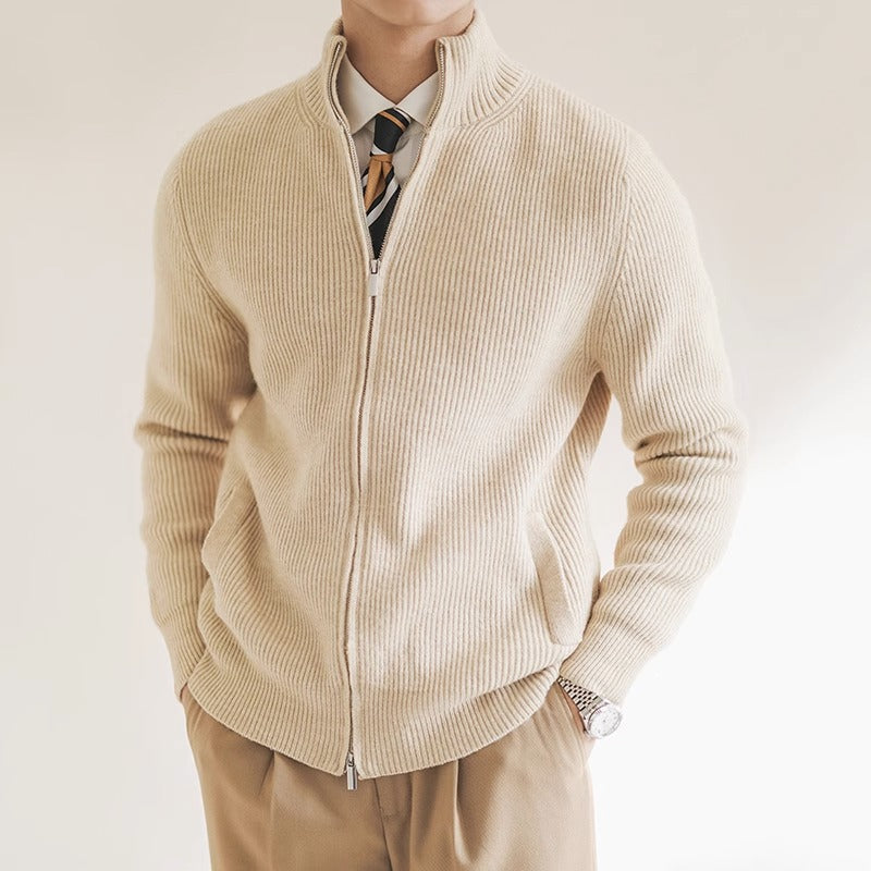 Men’s Chunky Ribbed Knit Two-Way Zip Cardigan with Pockets