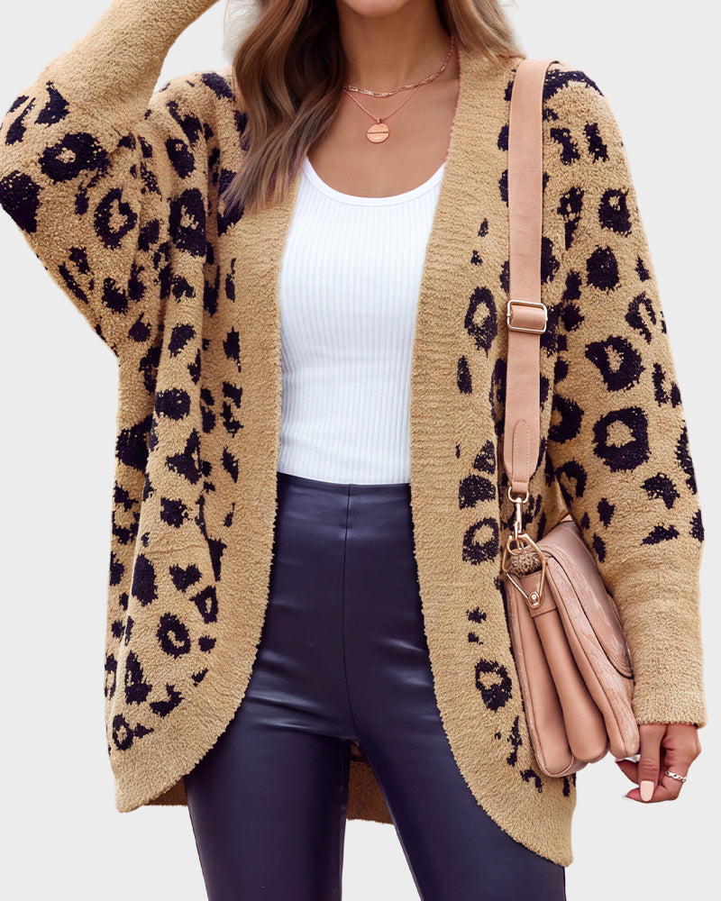 Women's long-sleeve leopard print open-front cardigan