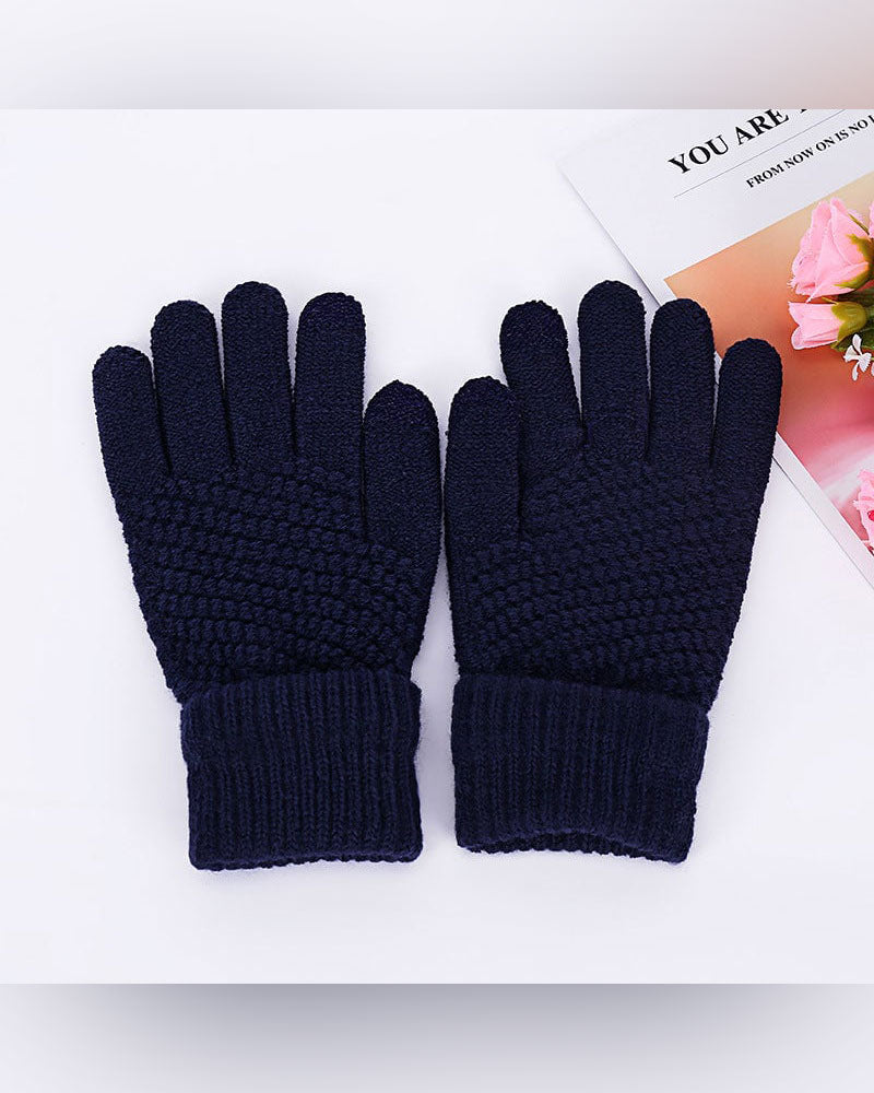 Women's textured knit gloves with ribbed cuffs and touchscreen fingertips