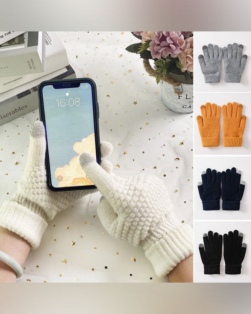 Women's textured knit gloves with ribbed cuffs and touchscreen fingertips