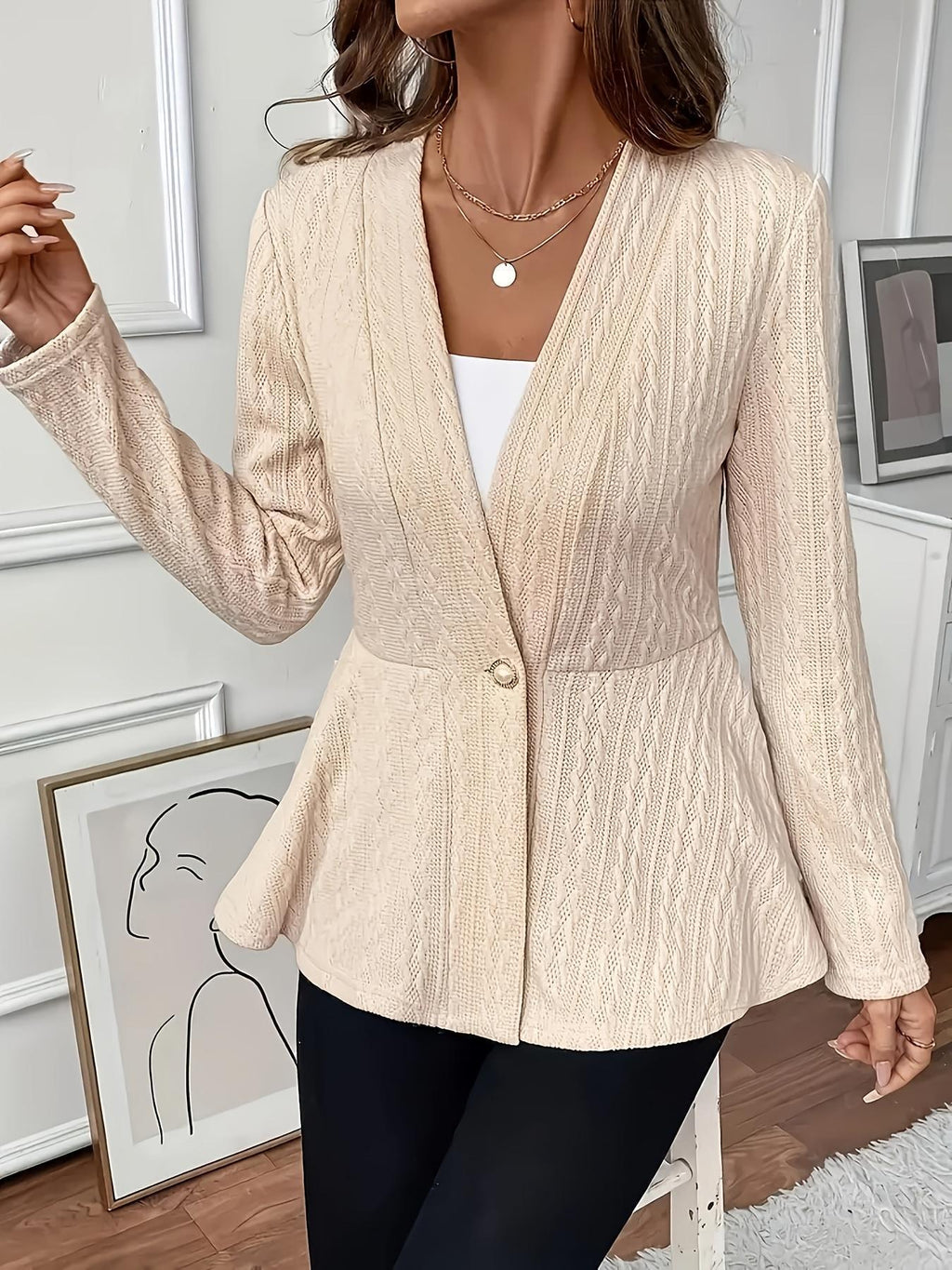 Women's Textured Cable-Knit Tailored Peplum Blazer