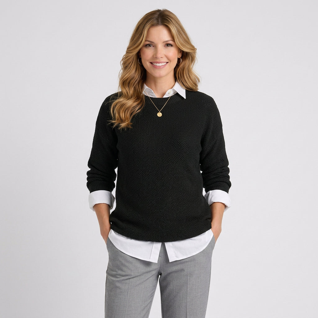 Women’s Crew Neck Knit Sweater – Long Sleeve Pullover Style