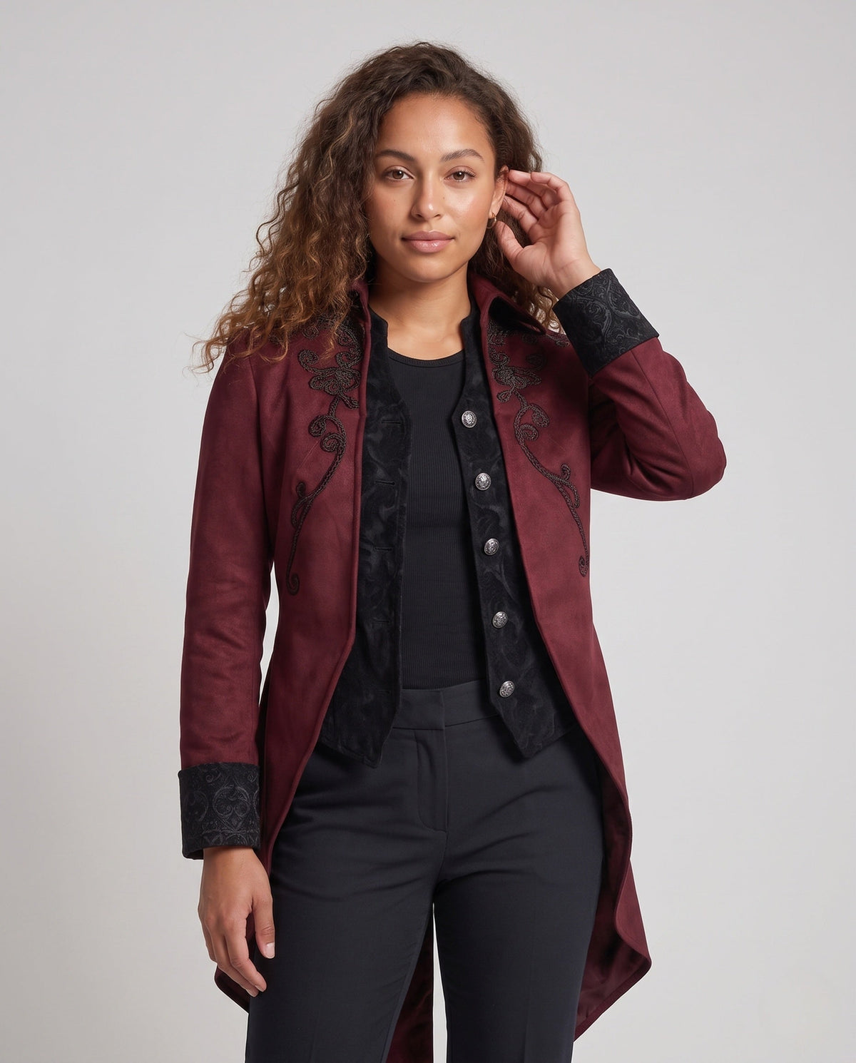 Women's Embroidered Victorian Tailcoat with Waistcoat Front