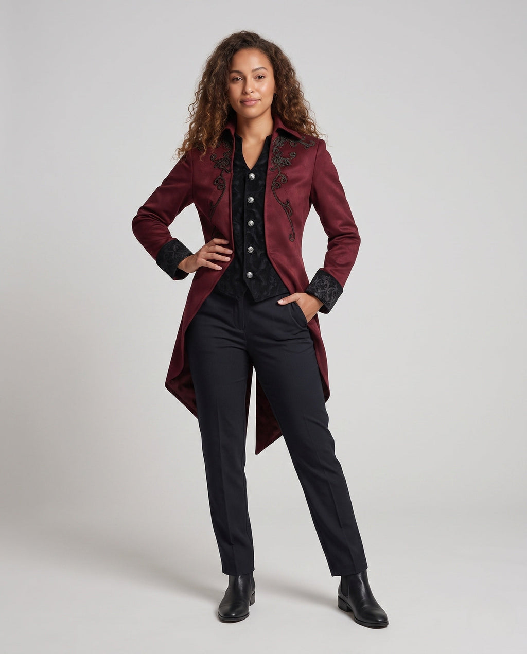 Women's Embroidered Victorian Tailcoat with Waistcoat Front