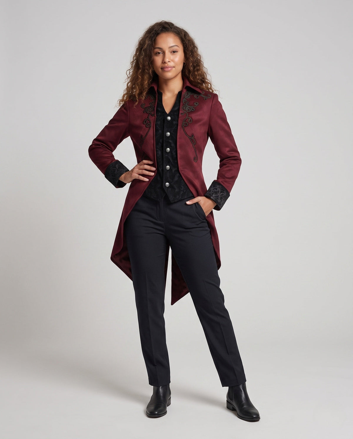 Women's Embroidered Victorian Tailcoat with Waistcoat Front