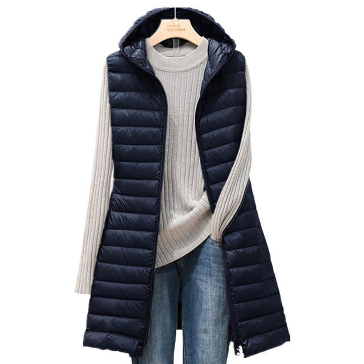 Women's Lightweight Hooded Longline Quilted Gilet