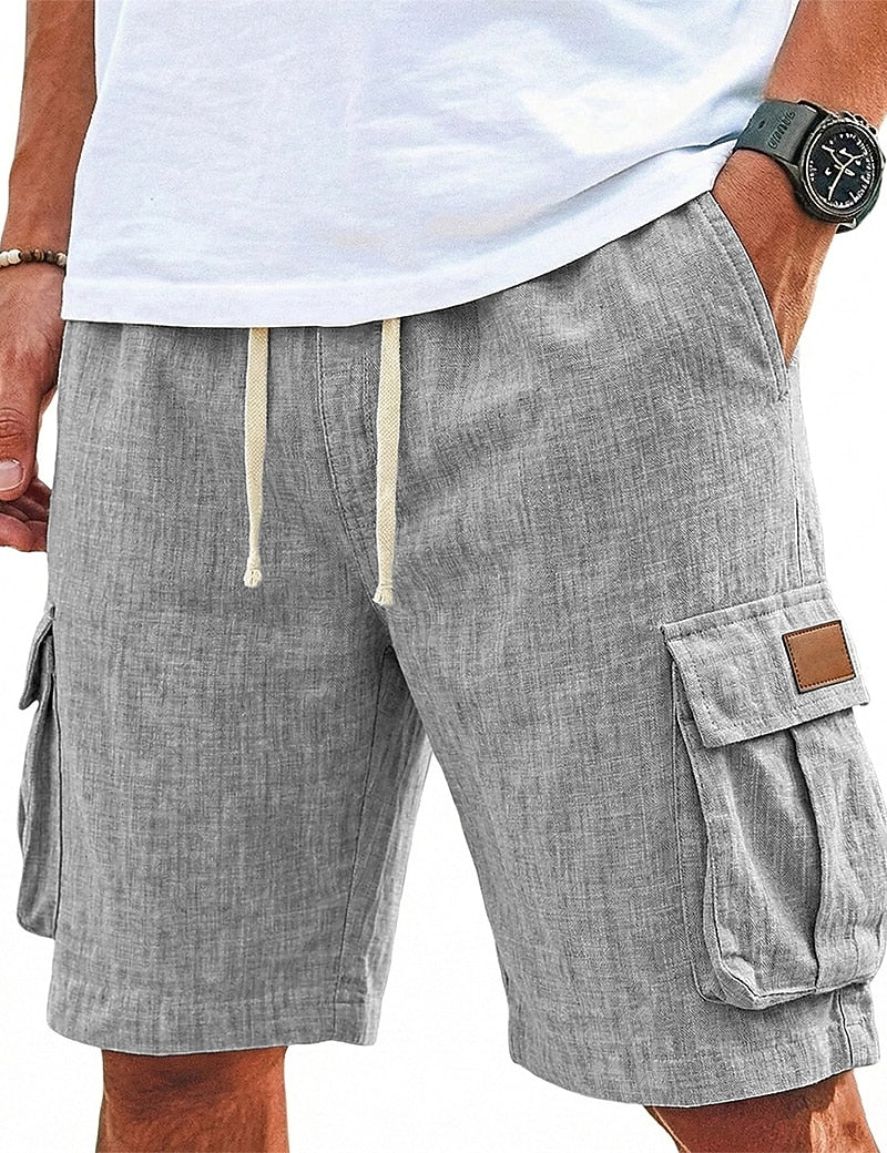 Linen Cargo Shorts with Drawstring Waist