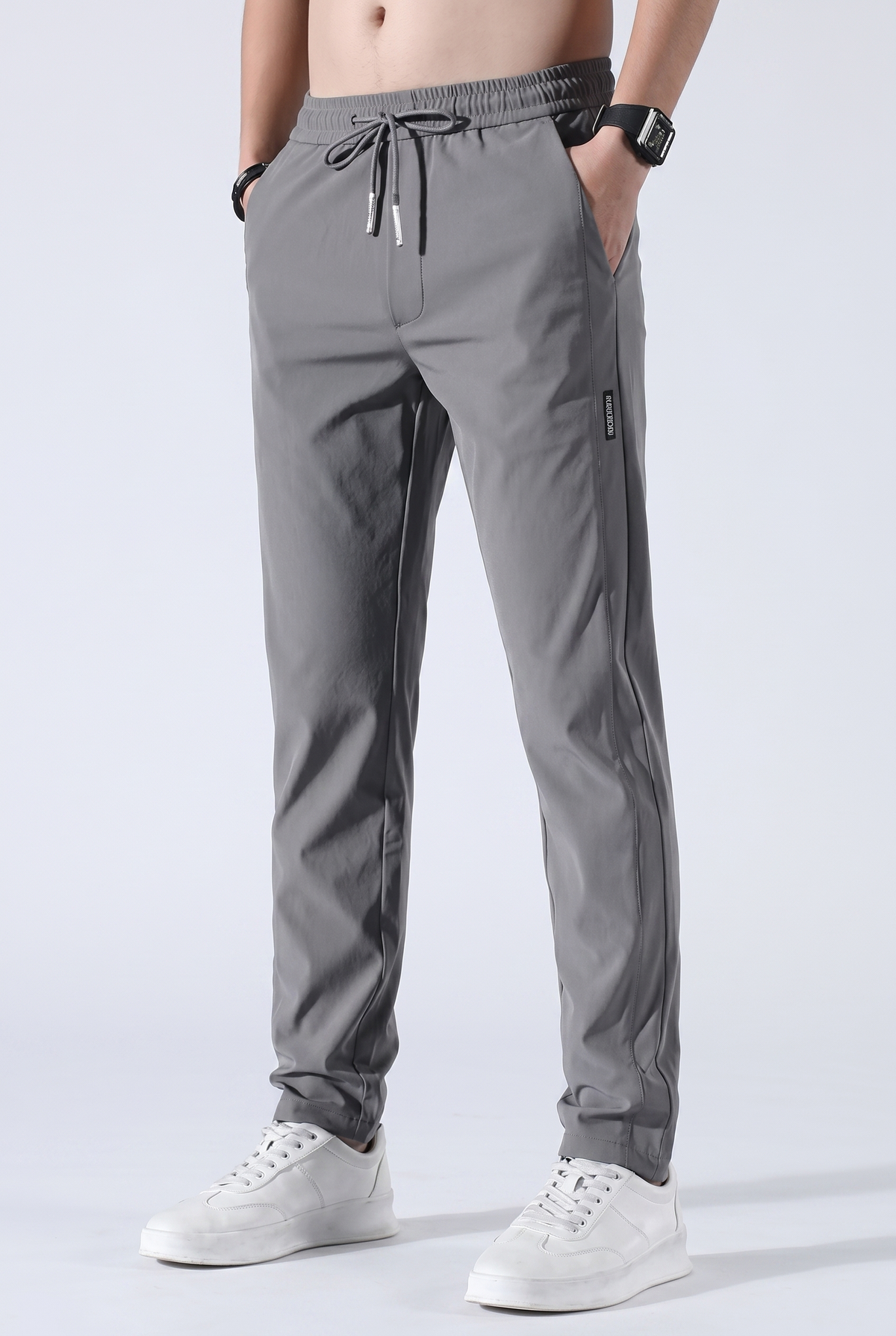 Men's Tapered Stretch Trousers with Drawstring Waist