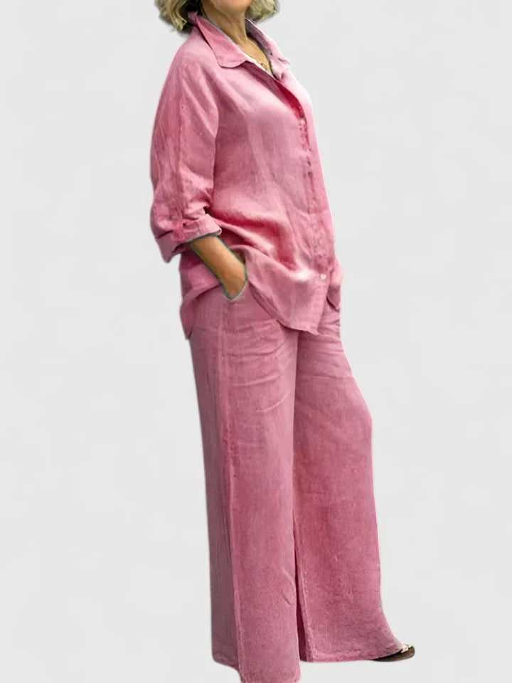 Relaxed Button-Front Shirt & Wide-Leg Trouser Set