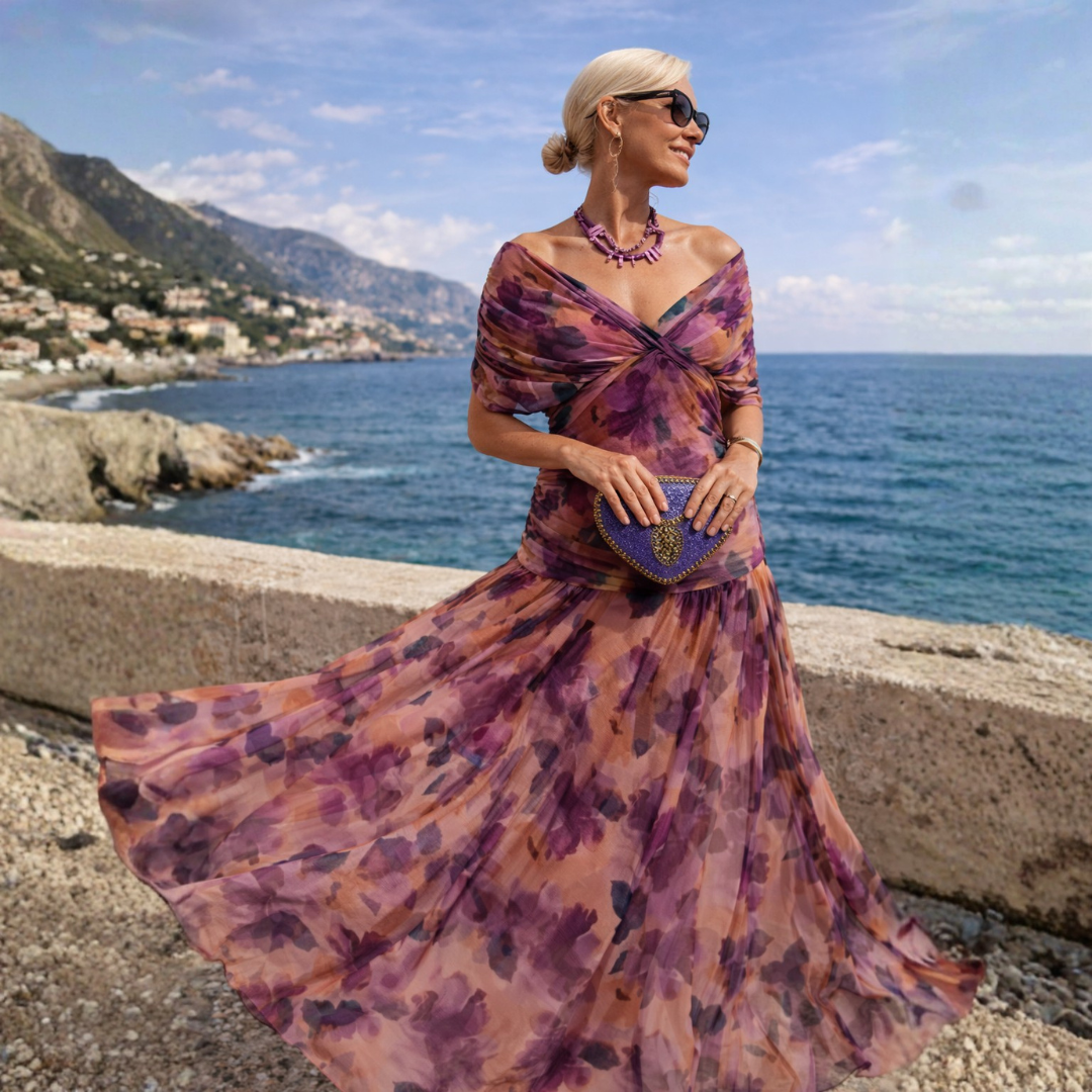 Flowy Wrap Maxi Dress with Draped V-Neckline