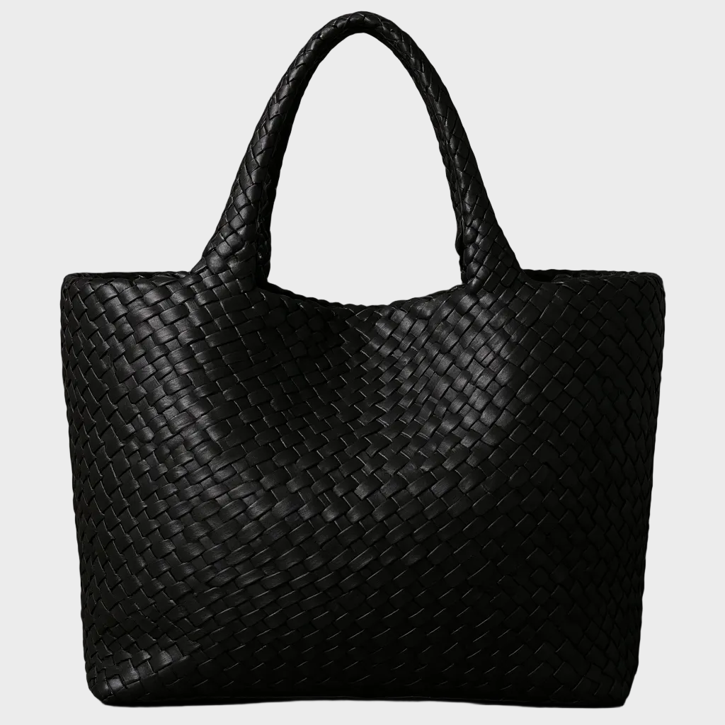 Women's woven tote bag with braided shoulder handles