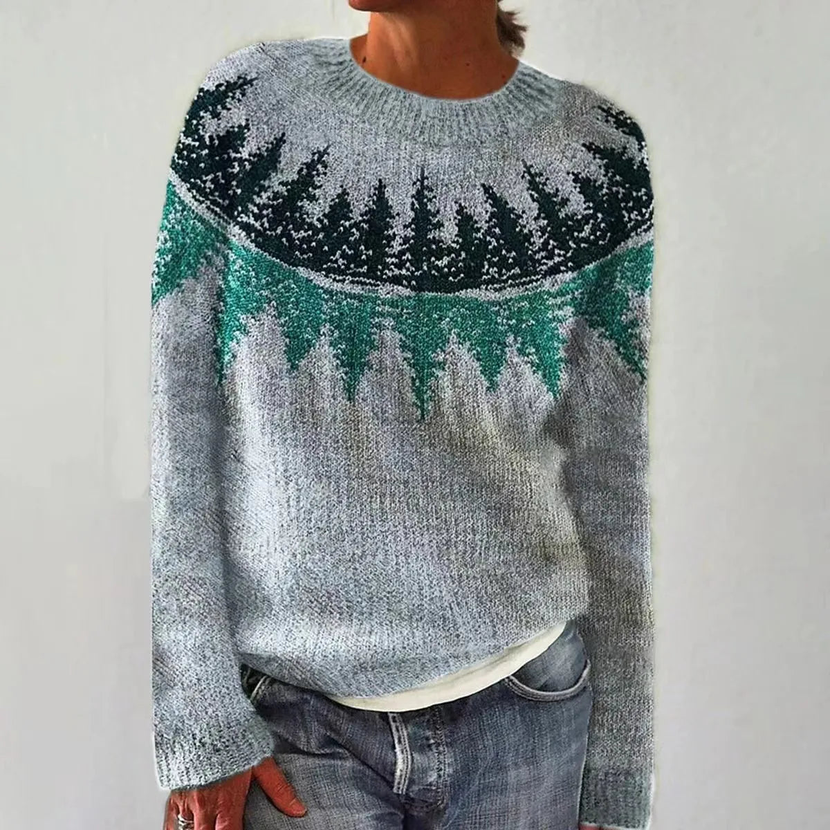 Women's Fair Isle Boat Neck Patterned Knit Sweater