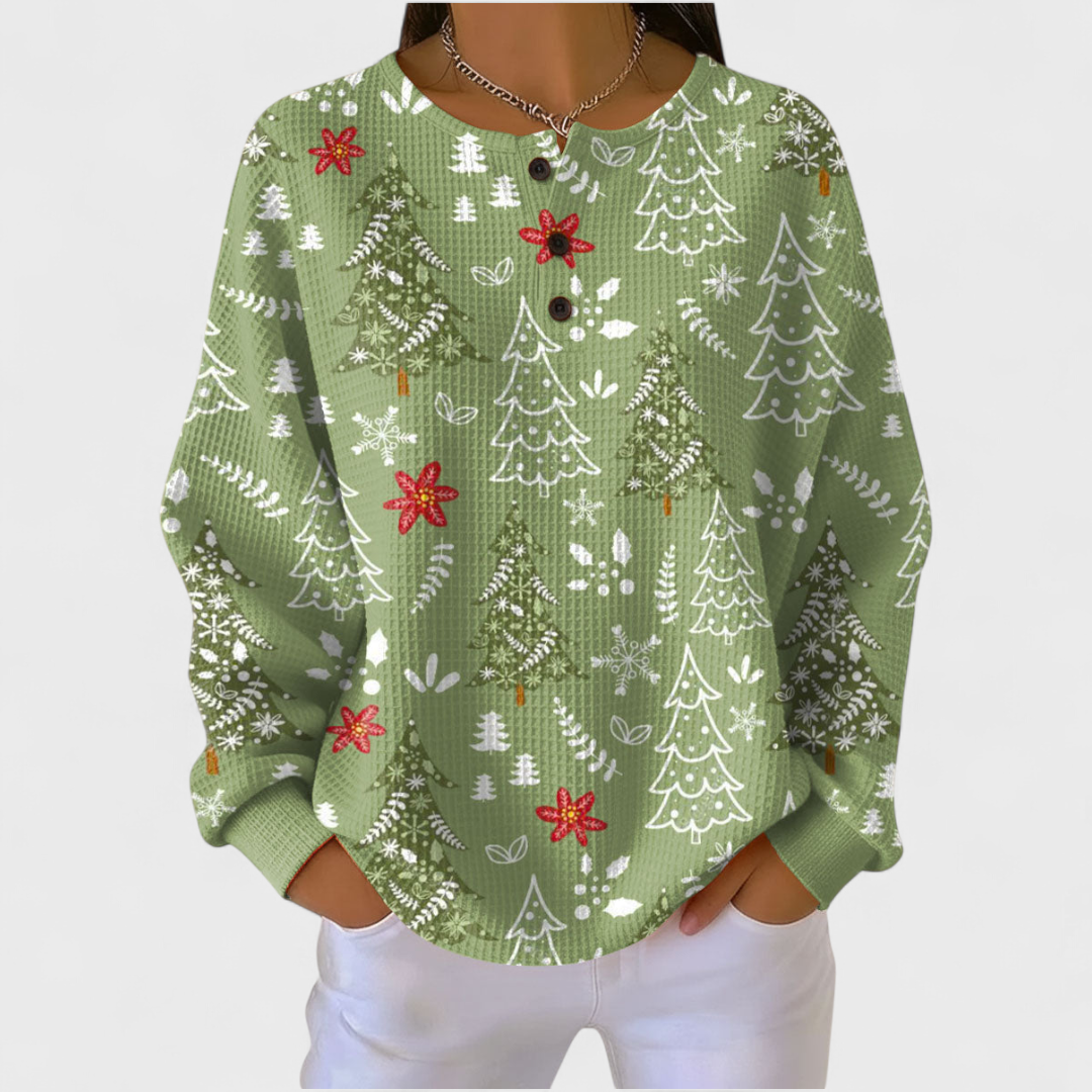 Haut Henley en maille gaufrée à imprimé de Noël pour femme