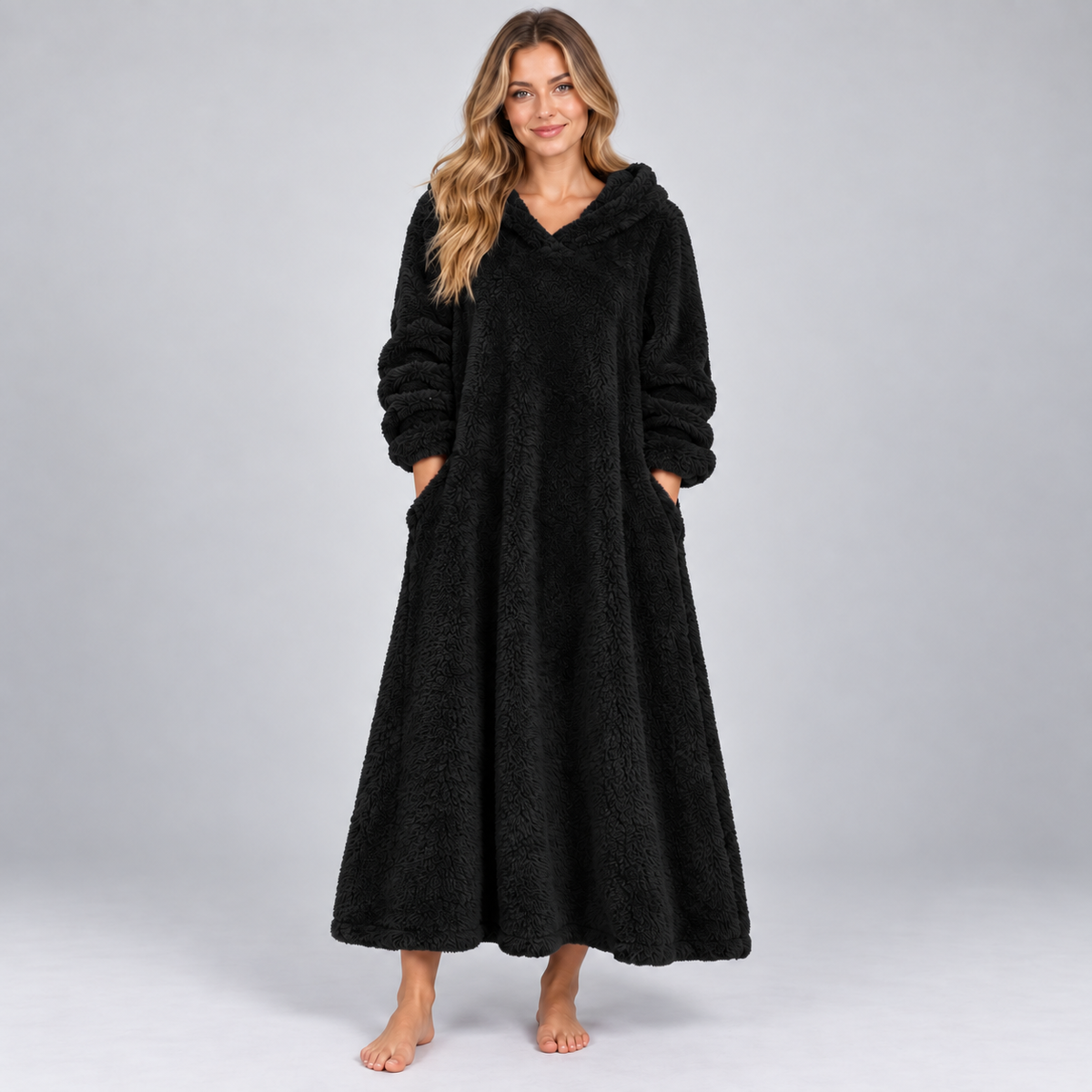 Women's Hooded Fleece Maxi Lounge Dress