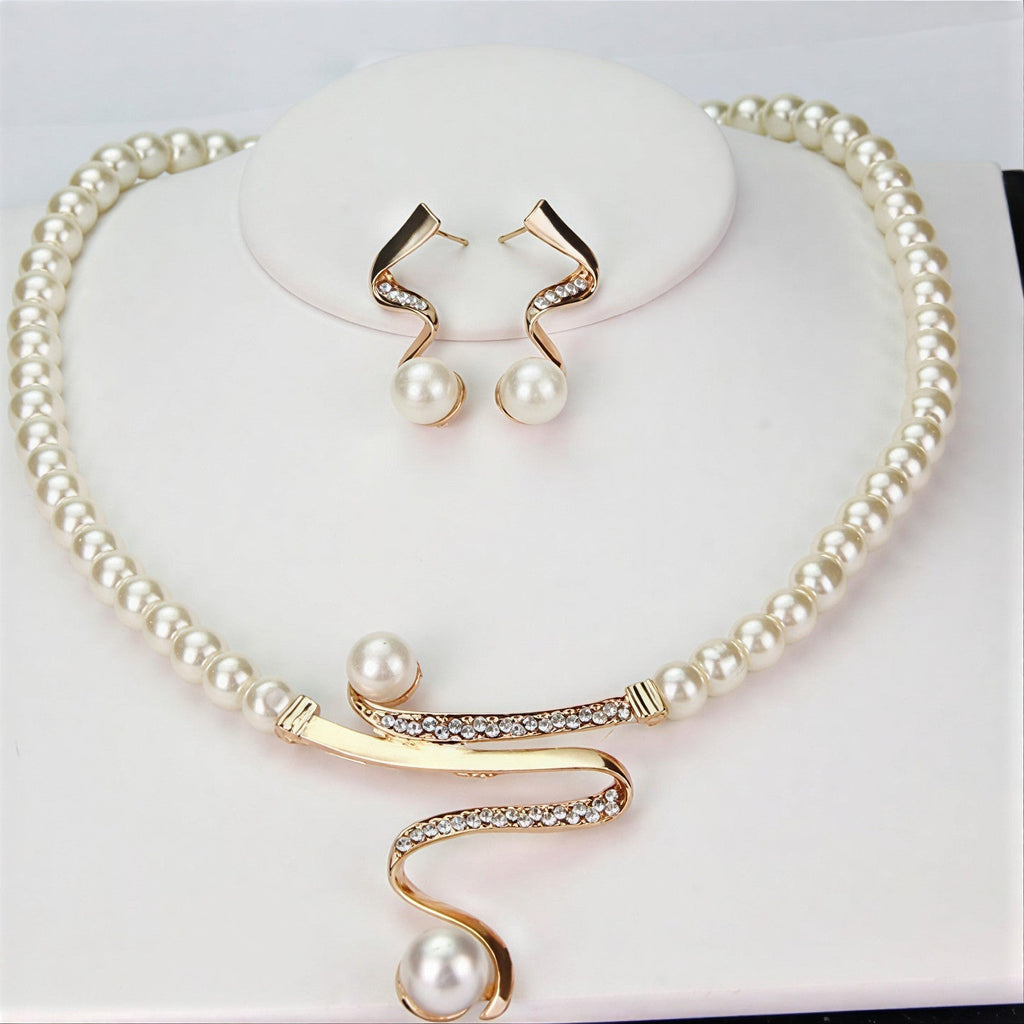 Pearl Beaded Sculptural Pendant Necklace &amp; Earring Set