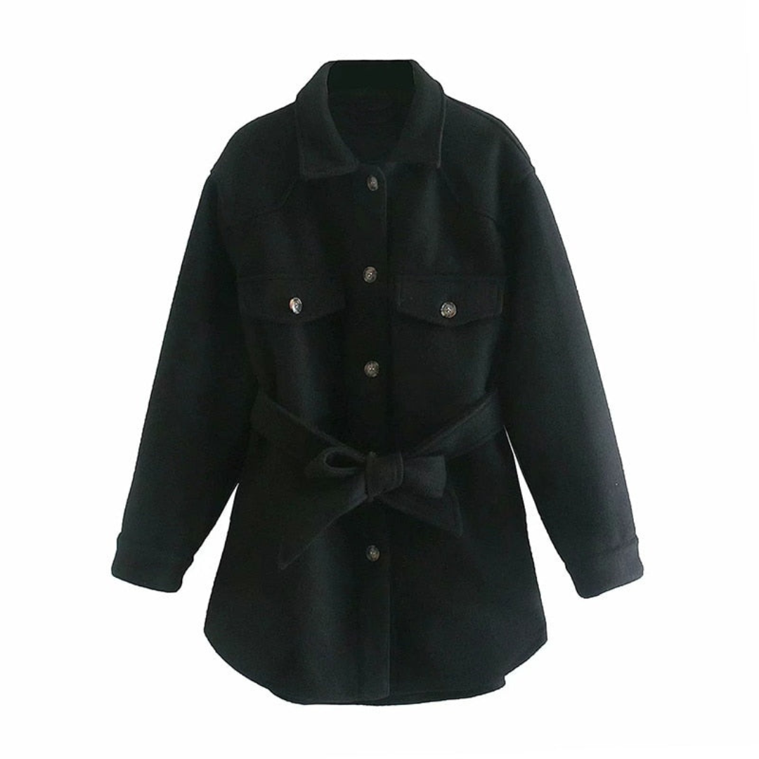 Women's Belted Shirt Jacket with Flap Pockets