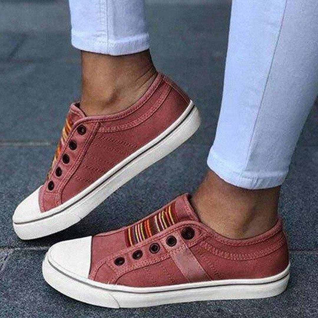 Canvas Slip-On Sneakers with Contrast Stripe Panel