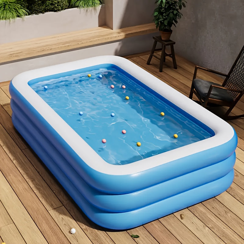 Inflatable Rectangular Family Swimming Pool with 3-Ring Design