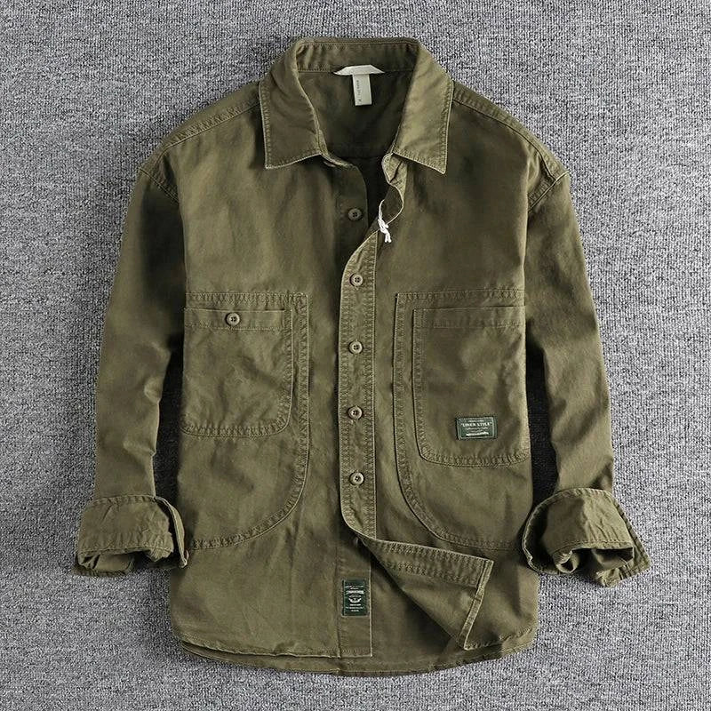Men's Washed Utility Overshirt with Patch Pockets