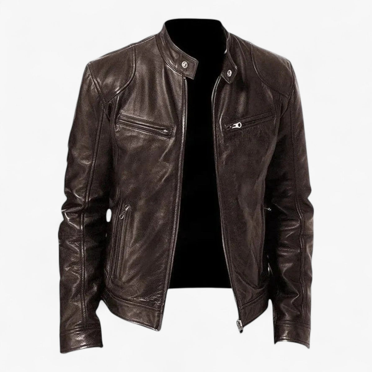 Men's Faux Leather Snap-Collar Moto Jacket