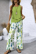 Layered Tank &amp; Printed Wide-Leg Trouser Co-Ord Set